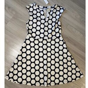 NEW YORK & COMPANY Women Navy White Polka Dot Fit Flare Dress Size Medium
